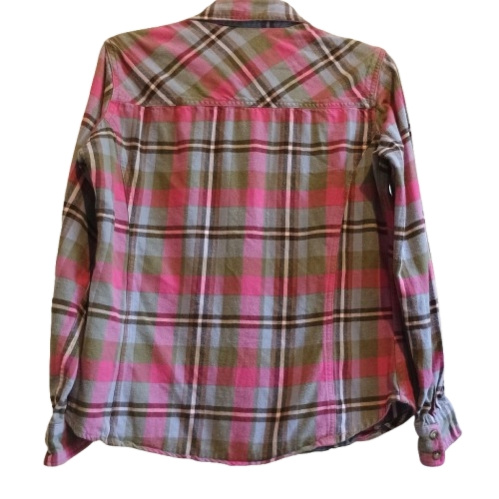Carhartt Women’s Plaid Flannel Shirt Small Pink Green Double Pocket Outdoor Work - Picture 3 of 10